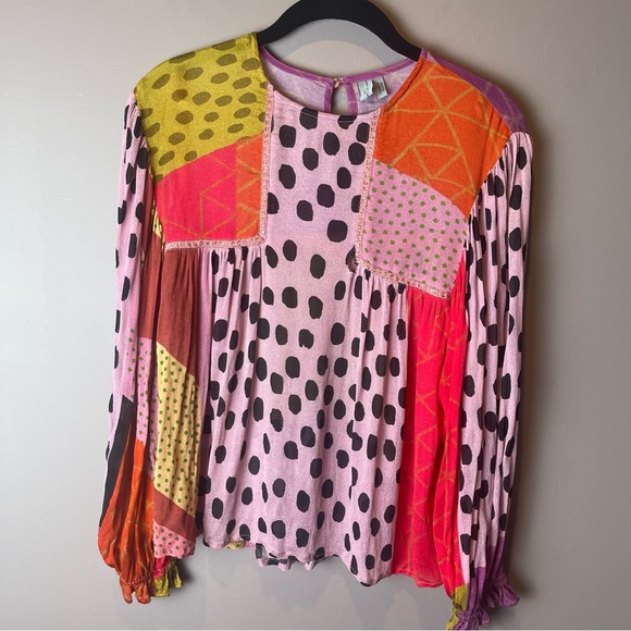 Flawed - Anthropologie Blank London Polka Dot Peasant Blouse - Petite - Picture 6 of 16